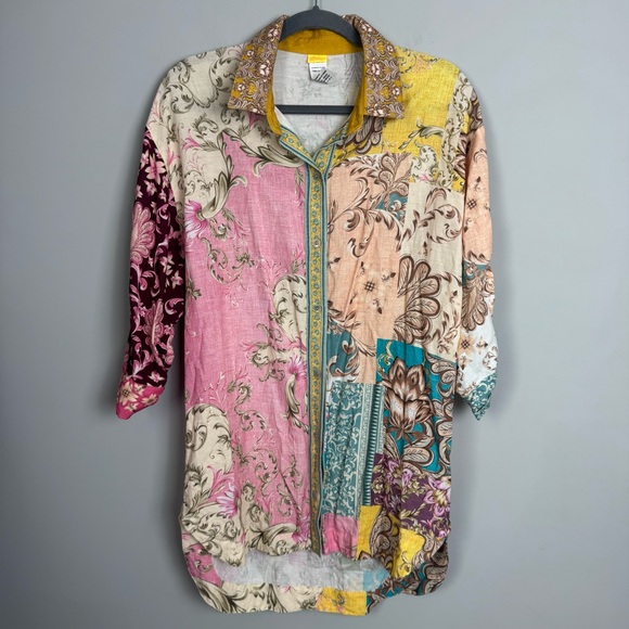 AGUA BENDITA | Chrissy Merzin Button Front Shirt Coverup Dress Women’s Size M - Picture 4 of 11